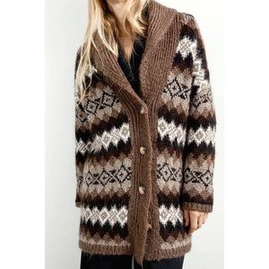 ZARA Oversized Knit Jacquard Cardigan SIZE M